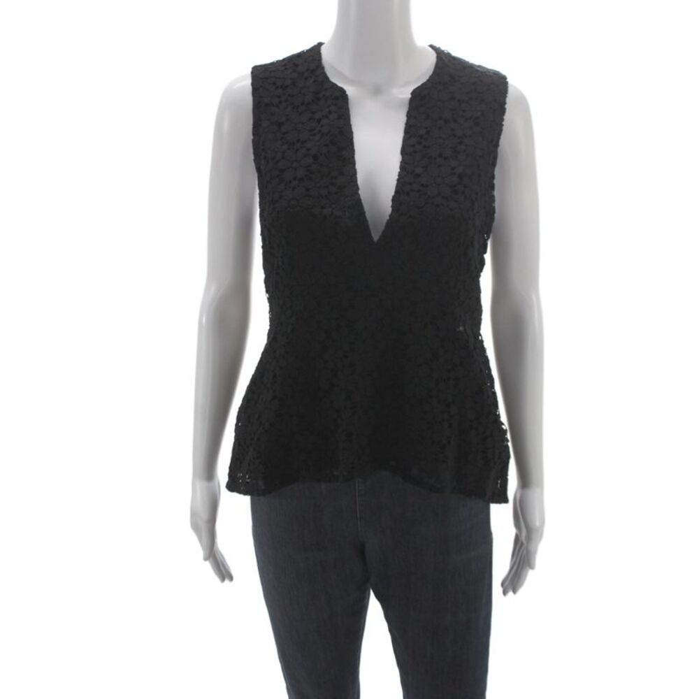 A.L.C. Womens Tunic Black Floral V-Neck Sleeveless Zip Cotton Size 6